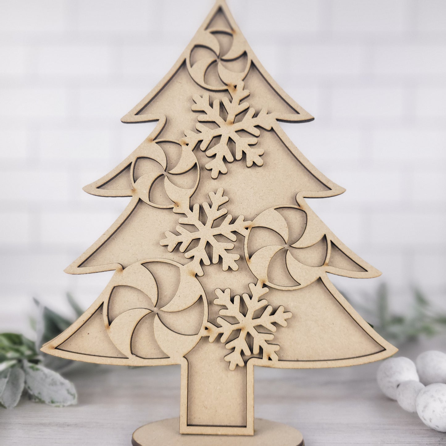 Peppermints & Snowflakes Standing Christmas Holiday Tree