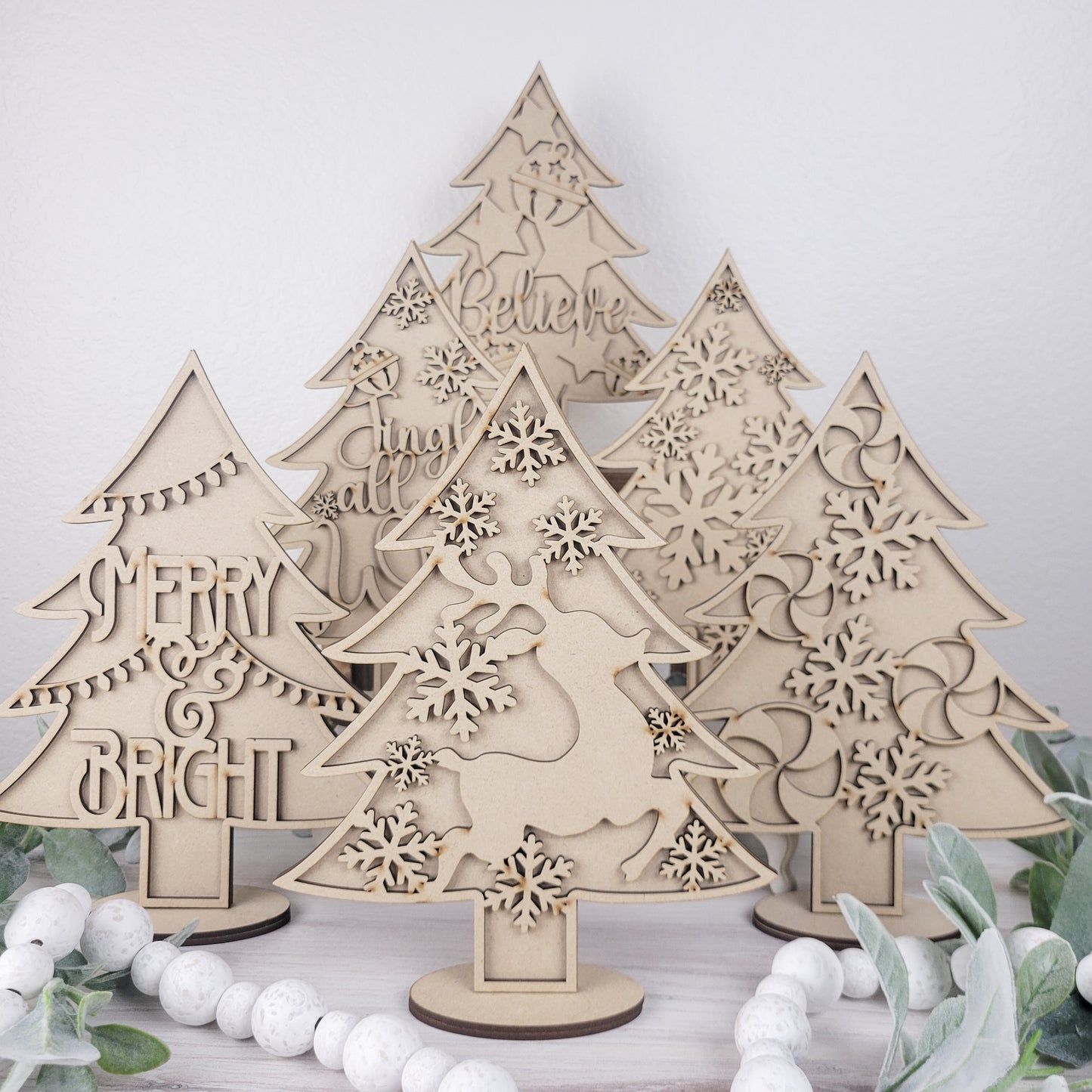Standing Christmas Holiday Trees Set of 6