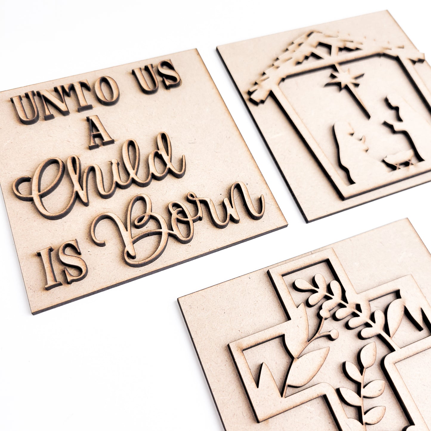 Unto Us A Child Is Born Nativity Square Tiles