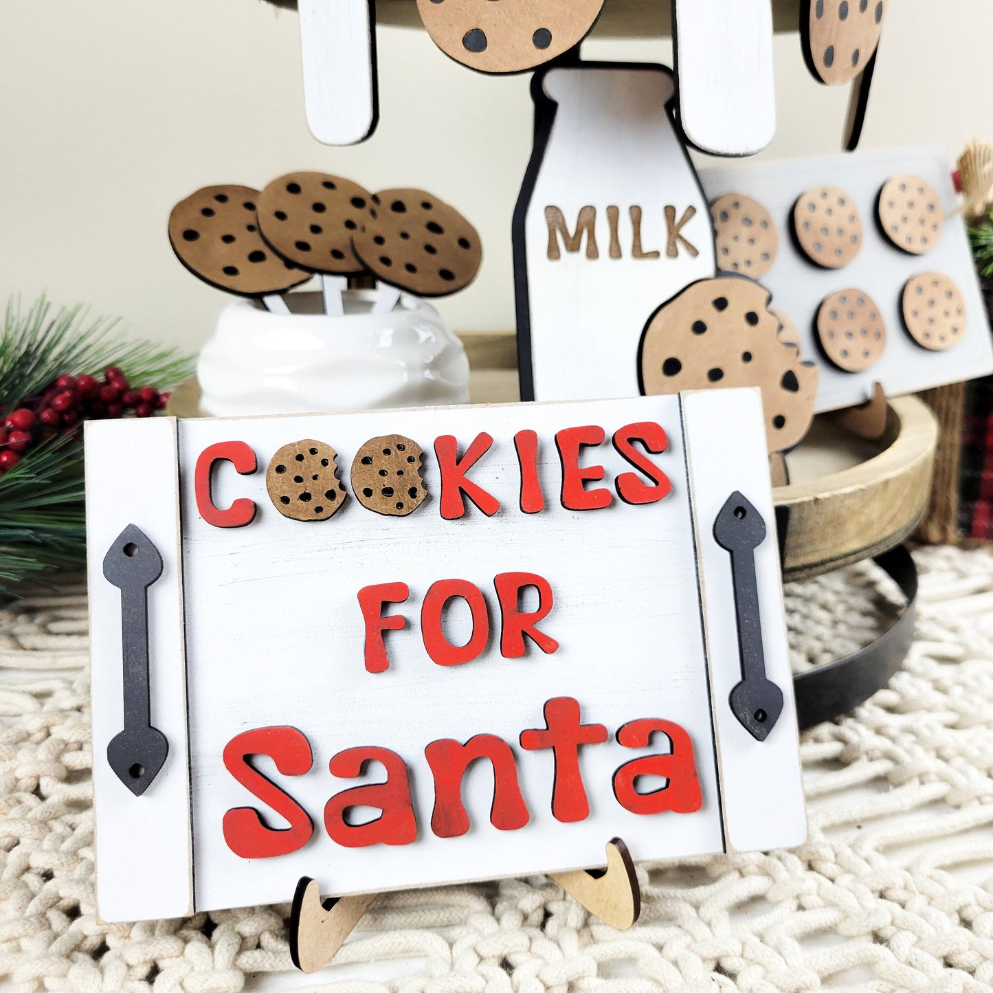 Santa's Milk and Cookies Tiered Tray DIY Paint Kit