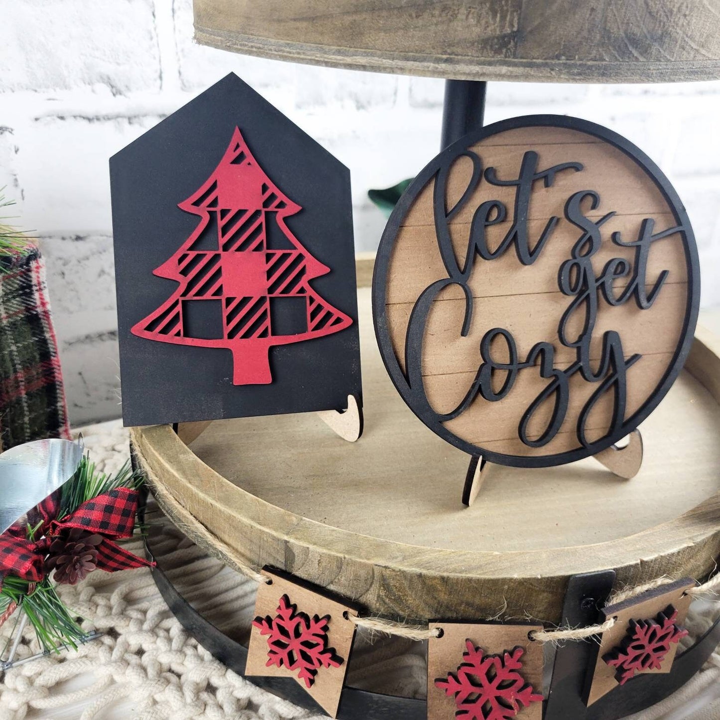 Cozy Plaid Christmas Tiered Tray DIY Paint Kit