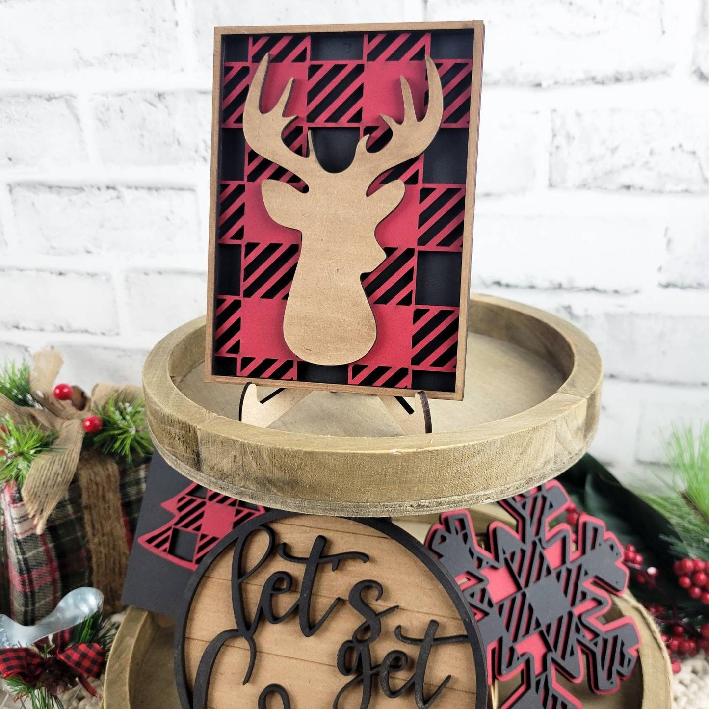 Cozy Plaid Christmas Tiered Tray DIY Paint Kit