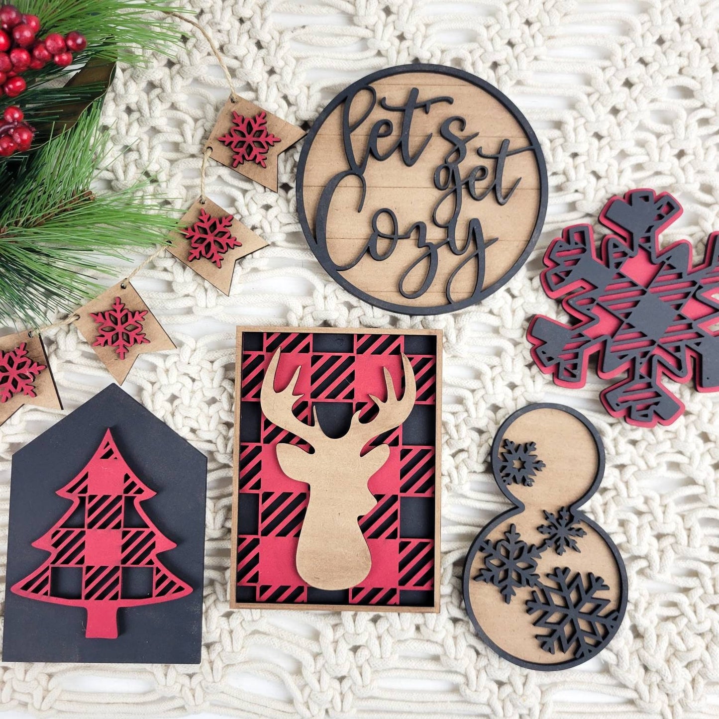 Cozy Plaid Christmas Tiered Tray DIY Paint Kit