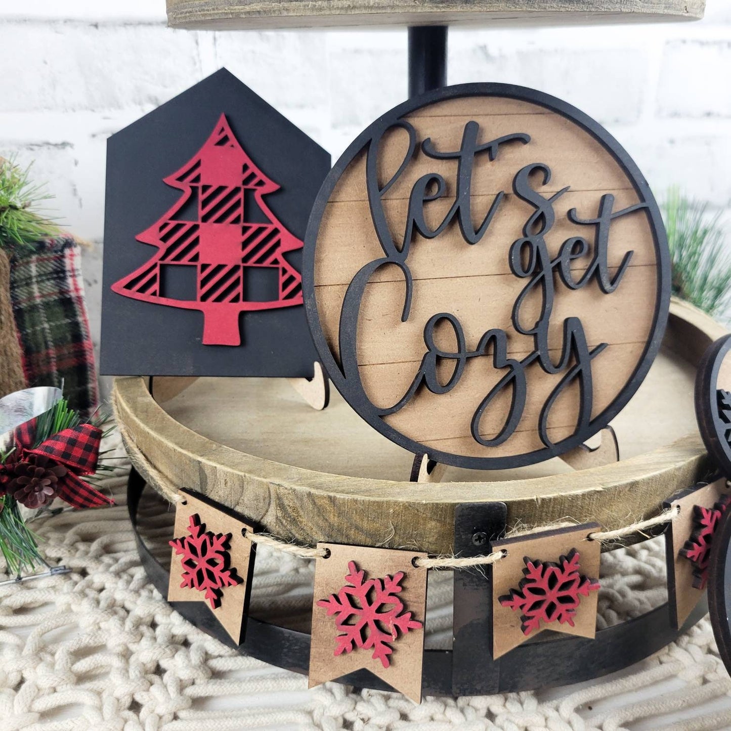 Cozy Plaid Christmas Tiered Tray DIY Paint Kit
