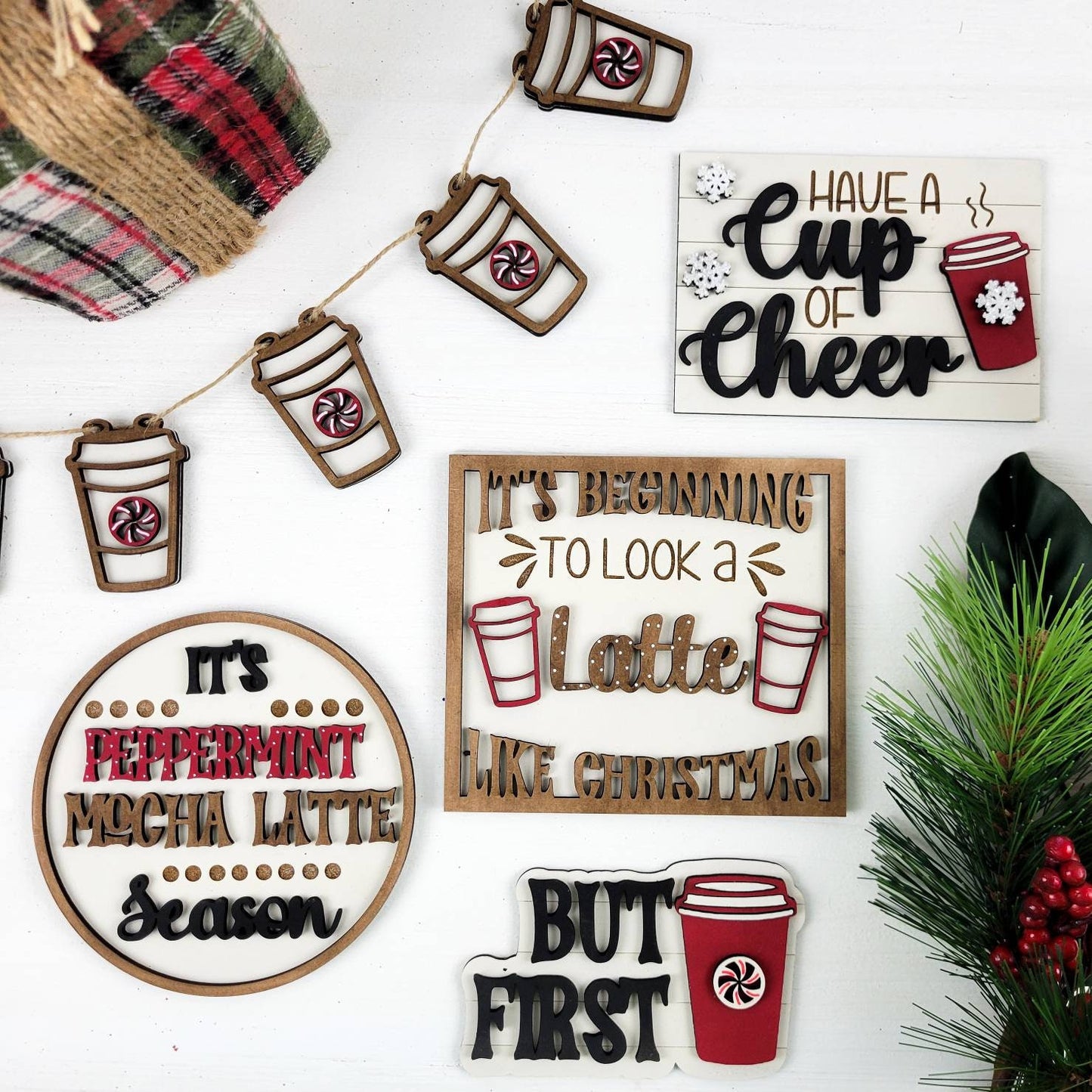 Peppermint Mocha Latte Season Tiered Tray DIY Paint Kit