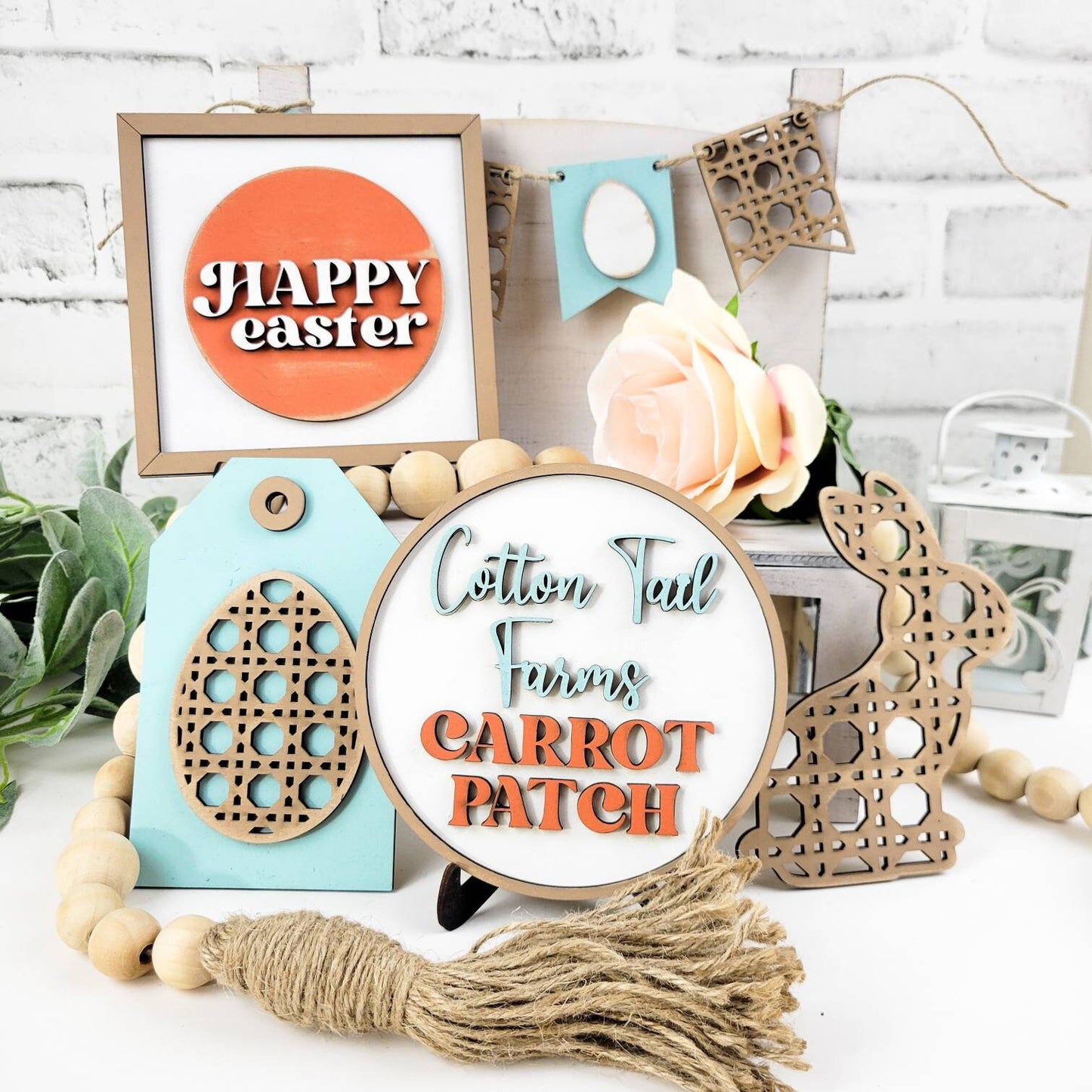 Rattan Easter Bunny Tiered Tray DIY Paint Kit