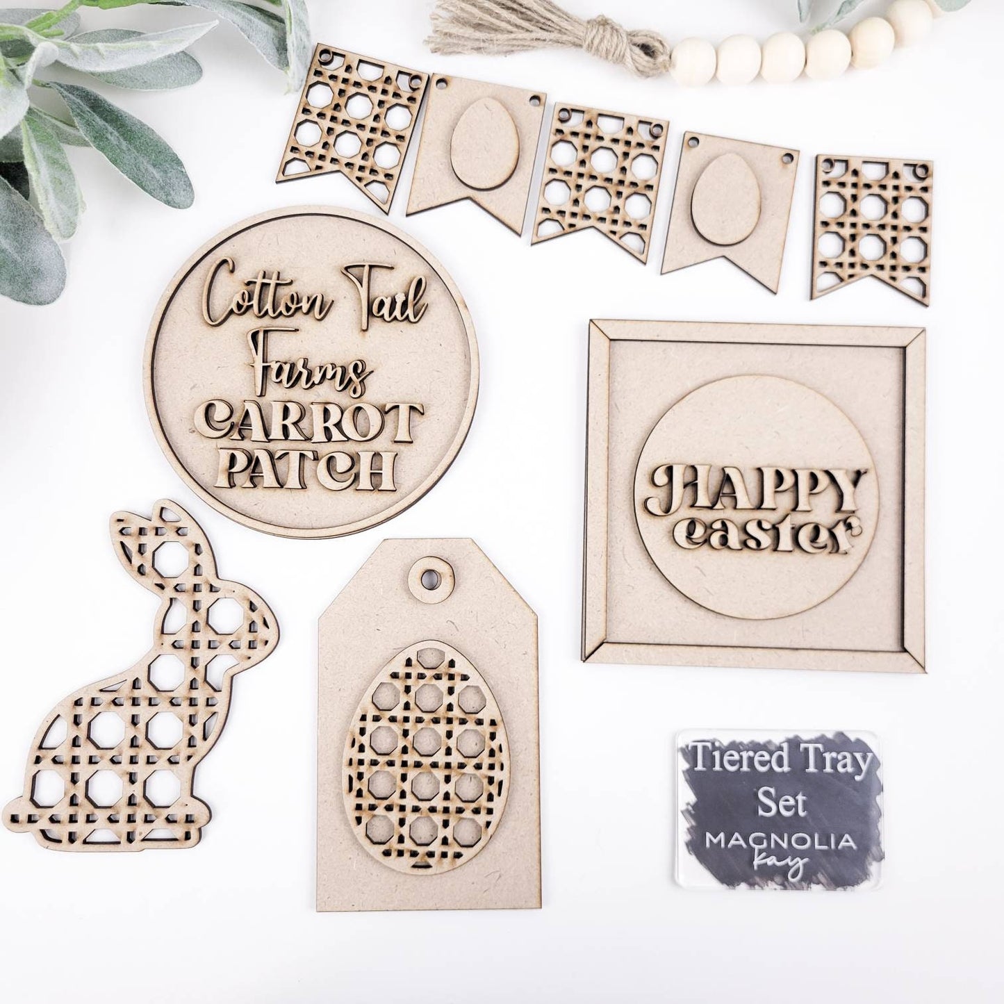 Rattan Easter Bunny Tiered Tray DIY Paint Kit