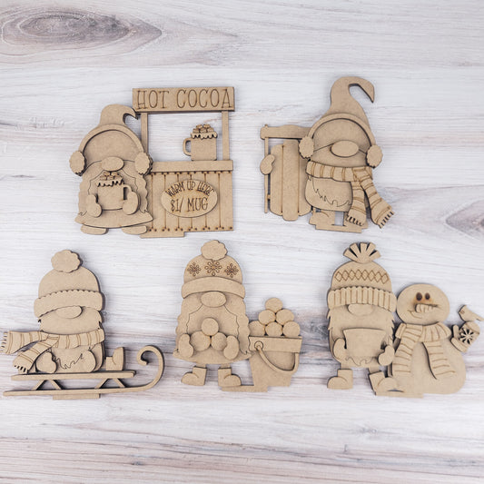 Winter Standing Gnomes Set of 5 DIY Paint Kit