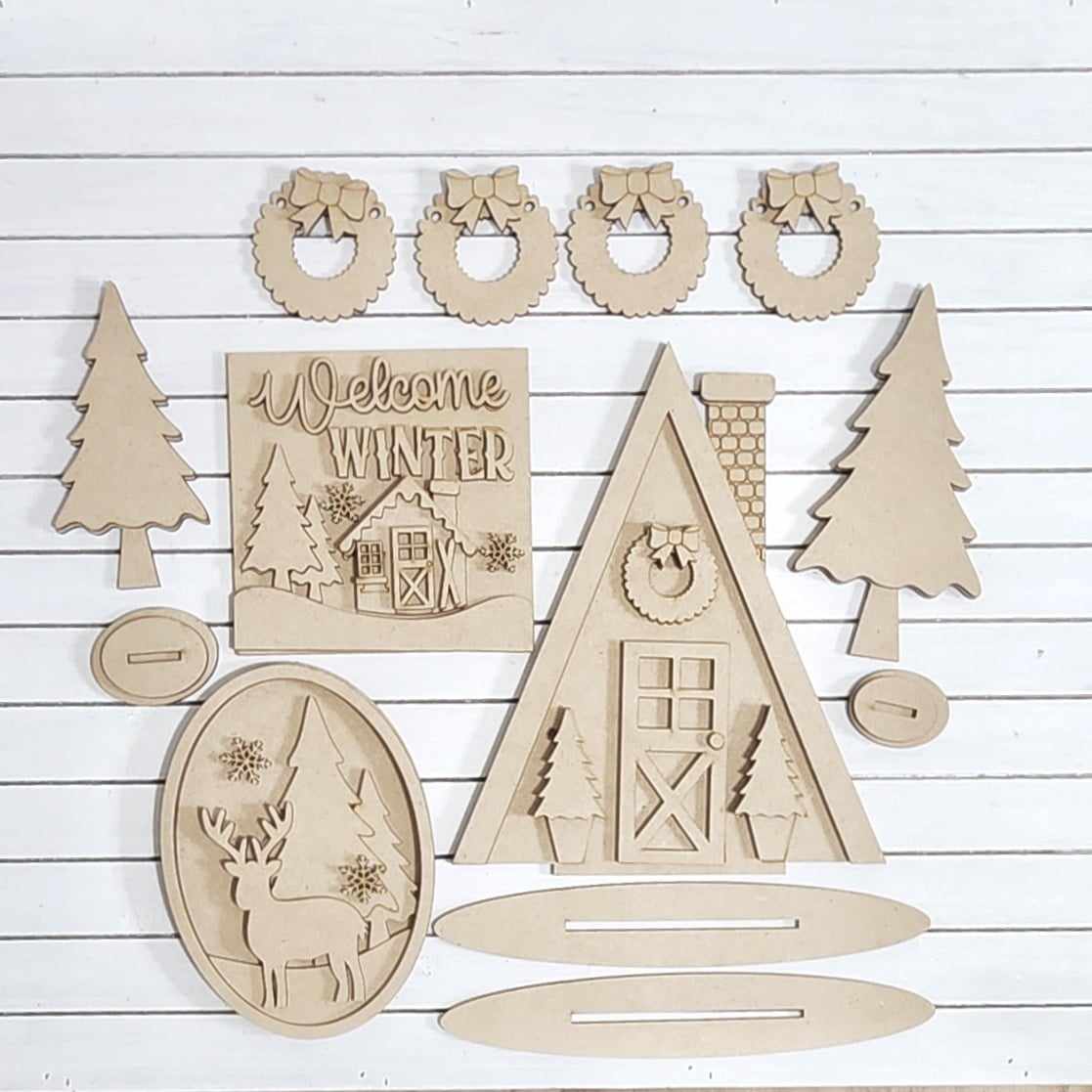 Winter Cabin Tiered Tray December 2024