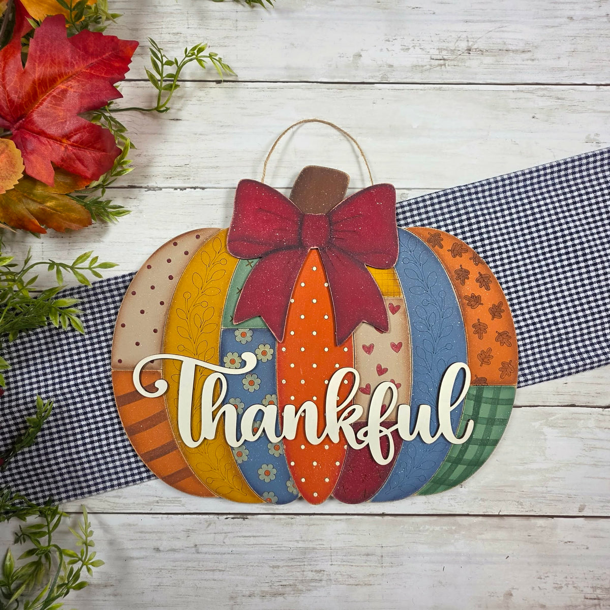 Gathered and Grateful Patchwork Pumpkin Door Hanger October 2026