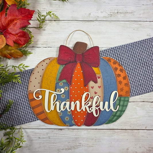 Gathered and Grateful Patchwork Pumpkin Door Hanger October 2026