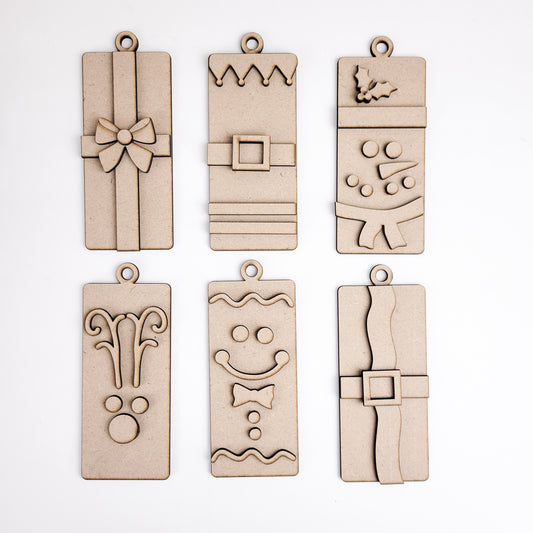 Kids Fun Rectangle Christmas Ornaments DIY Set of 6