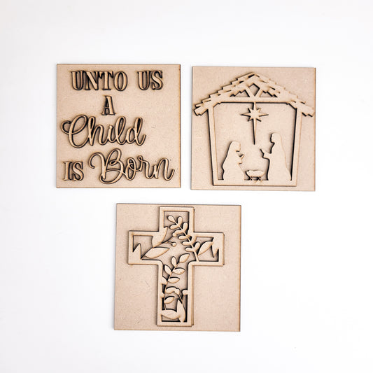 Unto Us A Child Is Born Nativity Square Tiles