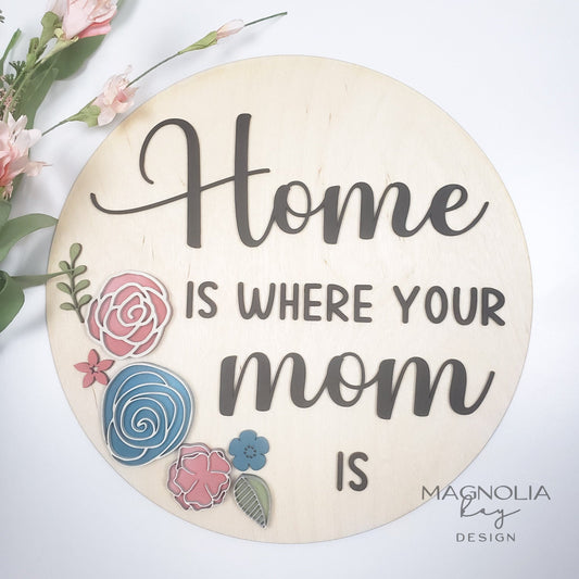 Home is where your Mom is with Flowers DIY Paint Kit | Mothers Day Laser Cut Wood Blanks | Mom Birthday DIY Kits