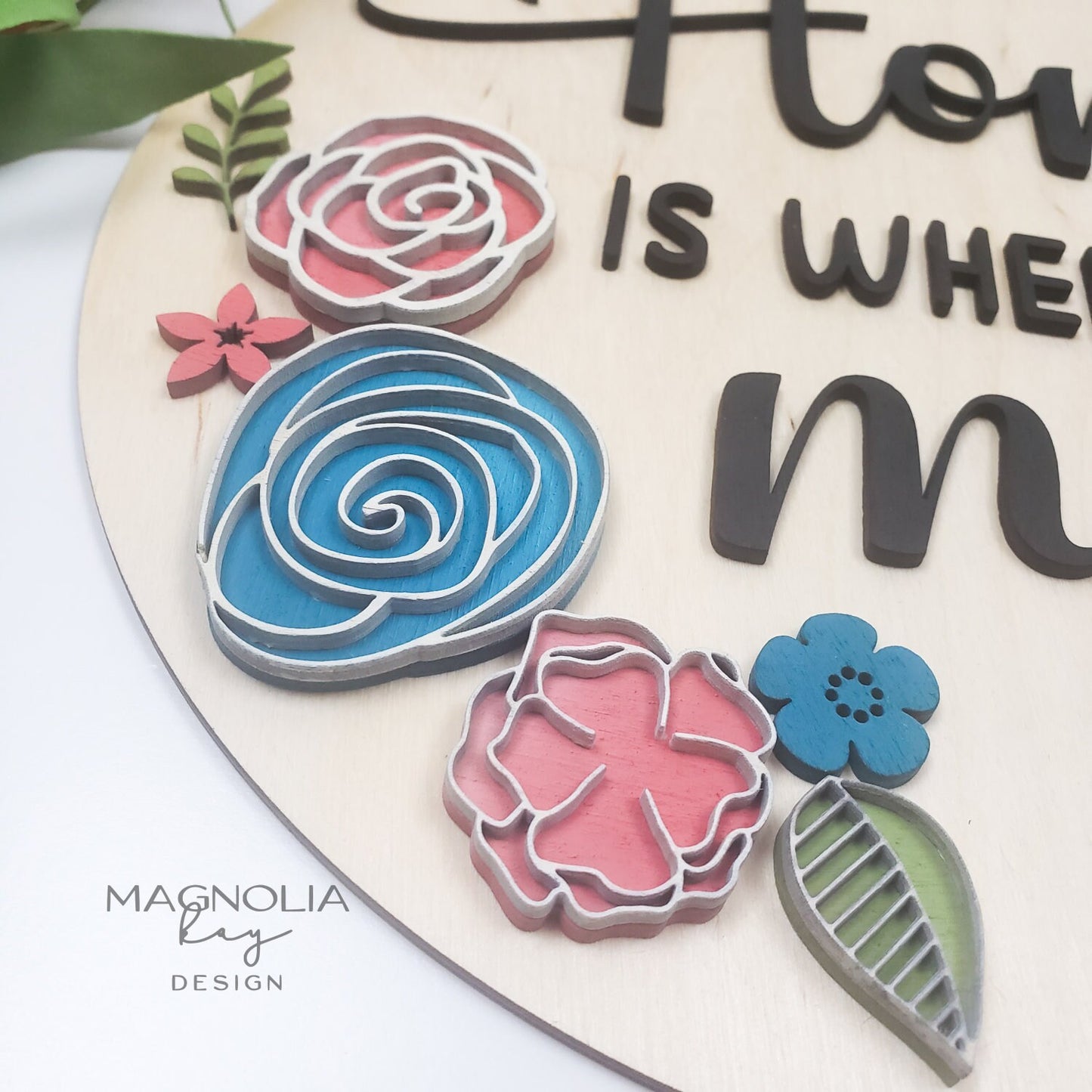 Home is where your Mom is with Flowers DIY Paint Kit | Mothers Day Laser Cut Wood Blanks | Mom Birthday DIY Kits
