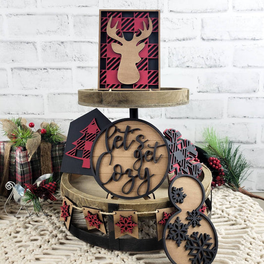 Cozy Plaid Christmas Tiered Tray DIY Paint Kit