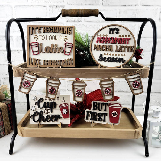 Peppermint Mocha Latte Season Tiered Tray DIY Paint Kit